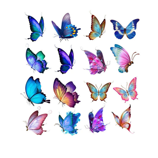 Collection of colorful butterfly illustrations on a white background with dimensions 22.7 x 24 CM.
